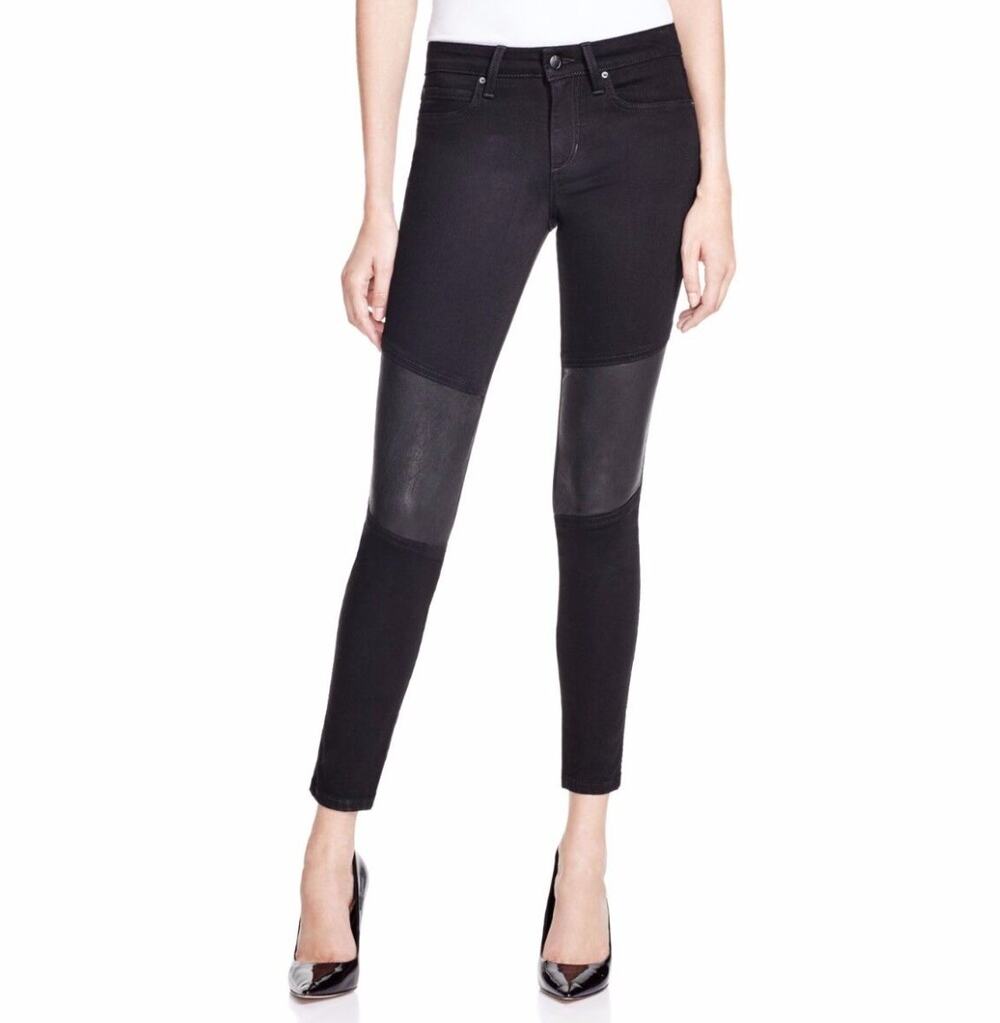 Joe's Jeans Flawless Phoenix Ankle Skinny Jean Leather Denim Regan Black Sz 27